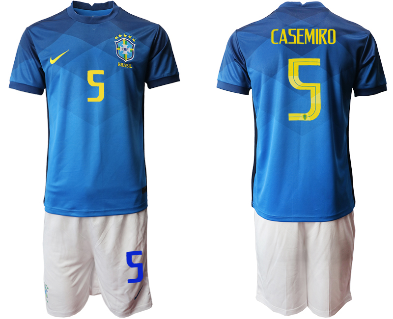 Men 2020-2021 Season National team Brazil away  blue #5 Soccer Jersey